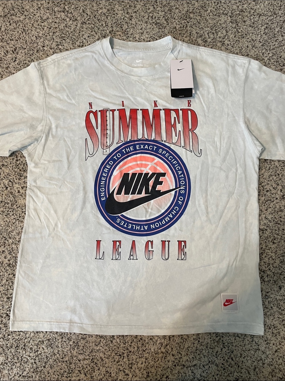 Nike Light Blue Summer League Graphic loose fit Tee mens size medium